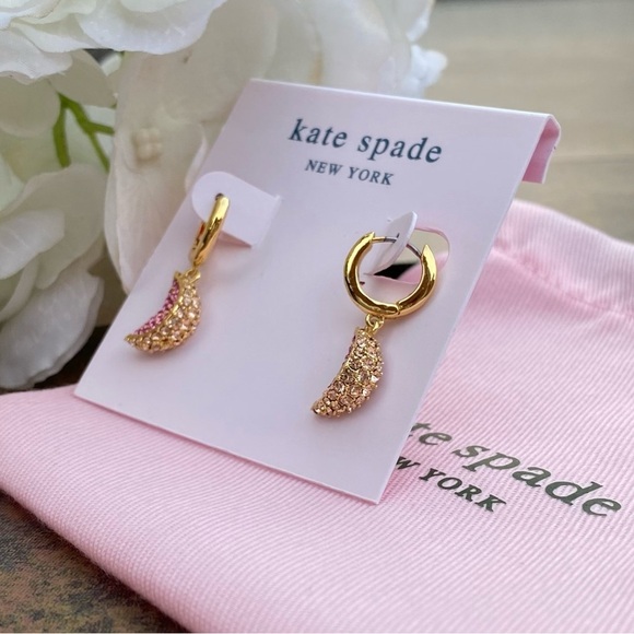 NWT KATE SPADE ♠️ FRUIT SALAD PAVE GRAPEFRUIT HUGGIES EARRINGS - Picture 3 of 9